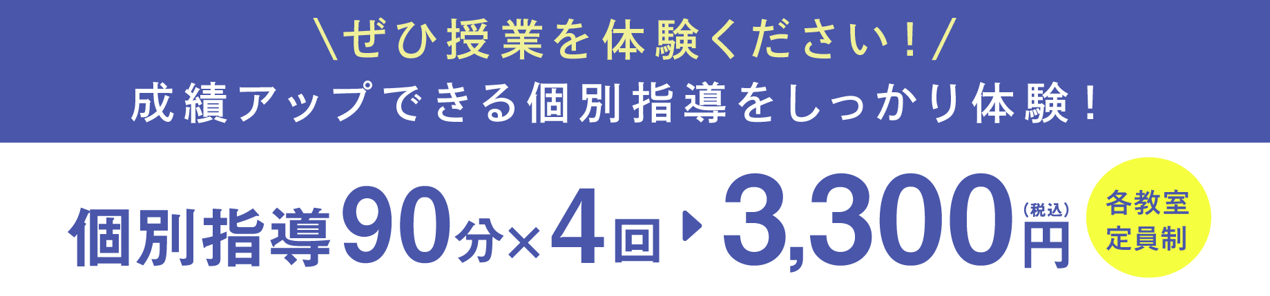 個別指導90分×4回 3,300円(税込)各教室定員制