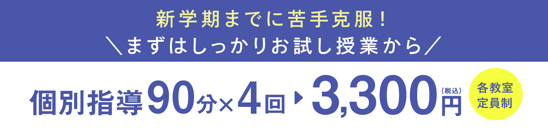 個別指導90分×4回 3,300円(税込)各教室定員制