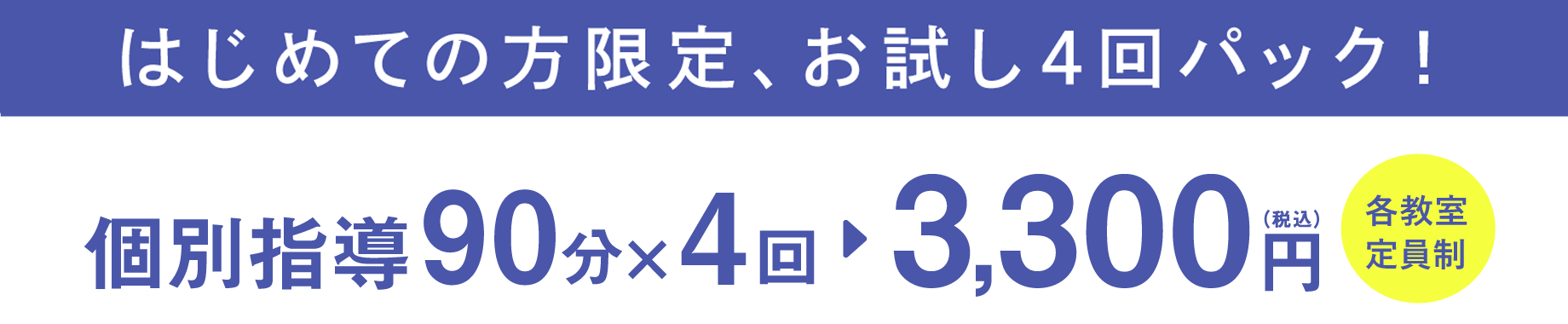 個別指導90分×4回 3,300円(税込)各教室定員制