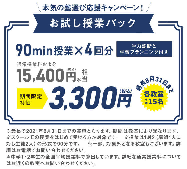 21年度夏期講習 個別指導 学習塾 やる気スイッチのスクールie