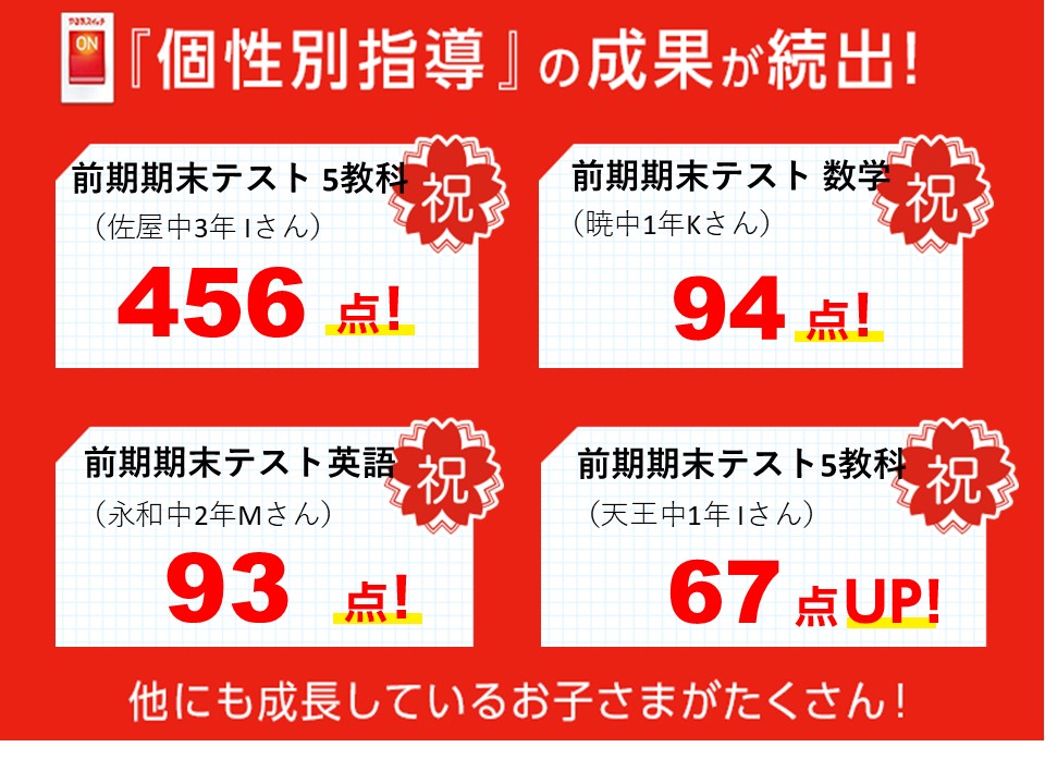 2024年前期期末テストも多くの塾生が目標達成！定期テスト対策強化中！